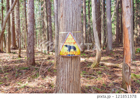 クマ出没注意の看板 戸隠古道 妙高戸隠連山国立公園 クマ出没注意の看板 戸隠古道 妙高戸隠連山国立公園 121851378