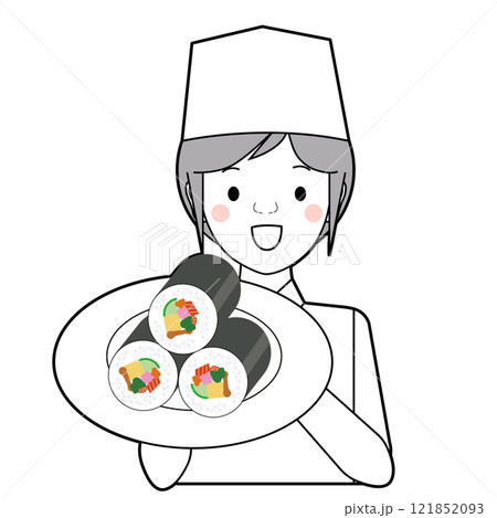 恵方巻を持つ店員さん 121852093