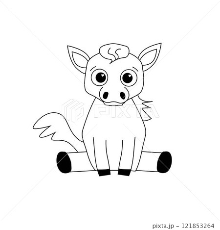 Cute Horse Cartoon graphic line Mascot Character. Vector Hand Drawn Illustration Isolated On Transparent Background 121853264