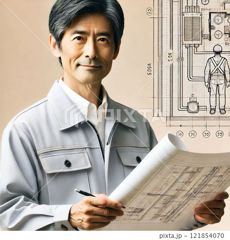 図面を見るシニア男性作業員 121854070