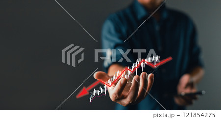 Businessman failure in the hands of businessmen. the graph downtrend, bear stock market, economic crisis, or recession. 121854275