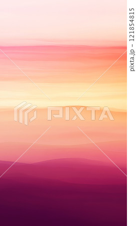 Sunset hues blend from pink to orange and light purple, evoking a warm, twilight feel. The smooth gradient creates a peaceful, glowing mood in this calming scene 121854815