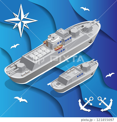 War ships. Isometric. Vector illustration. 121855097