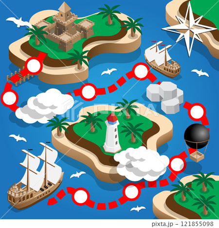 Pirate Map. Isometric. Vector illustration. Pirate Map. Isometric. Vector illustration. 121855098