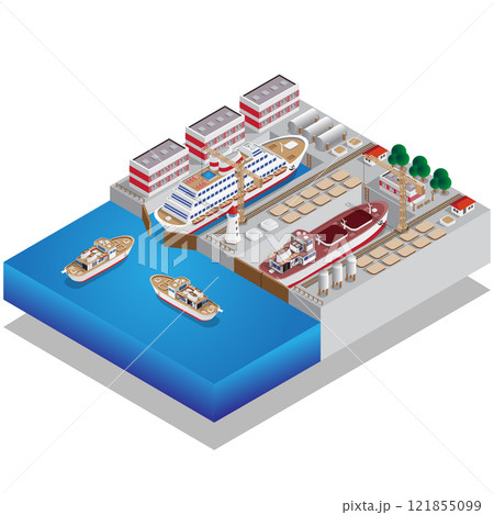 Repair of ships. Dock. Isometric. Vector illustration. Repair of ships. Dock. Isometric. Vector illustration. 121855099