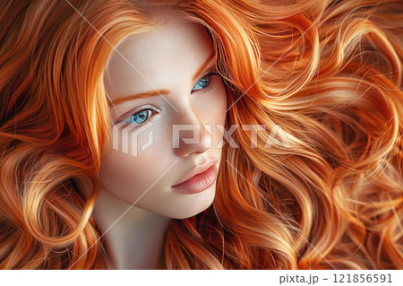 Texture of beautiful hair redheads , background of colored lush female hairstyle. 121856591