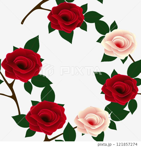 Seamless pattern, roses with green leaves. Seamless pattern, roses with green leaves. 121857274