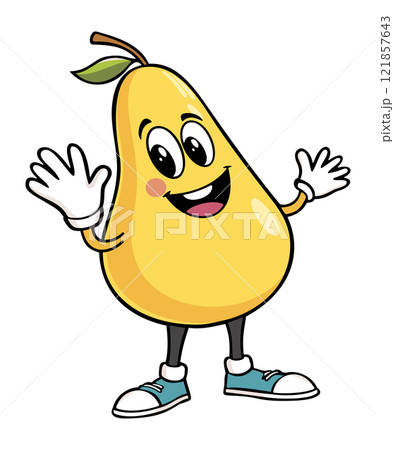 Funny pear. Groovy retro cartoon style. Vector isolated illustration Funny pear. Groovy retro cartoon style. Vector isolated illustration 121857643