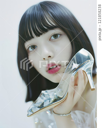 ガラスの靴を持つアジア人女性のポートレート ガラスの靴を持つアジア人女性のポートレート 121858238