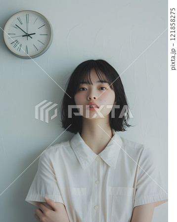時計とアジア人女性のファッションポートレート 121858275