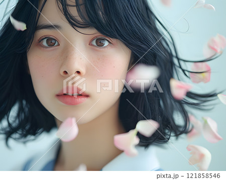花びらに包まれた瞬間、優美なアジア人女性 121858546