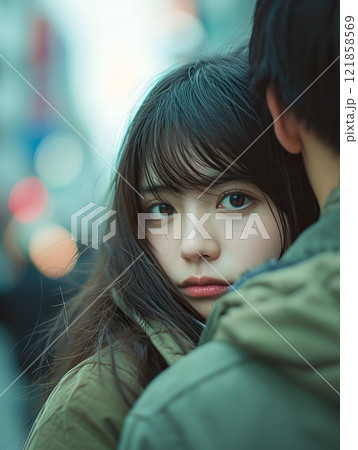 心と心の距離を縮める男性の肩越しのアジア人女性 121858569
