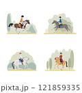 children riding ponies in nature 121859335