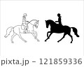Line art and silhouette of an elegant horsewoman 121859336