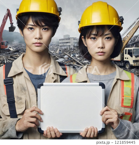 写真素材/01/災害・防災/人物/美男美女/ホワイトボード・メッセージボード(高画質 有料 高品質) 121859445