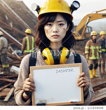 写真素材/02災害・防災/人物/美女/ホワイトボード・メッセージボード(高画質 有料 高品質) 121859446