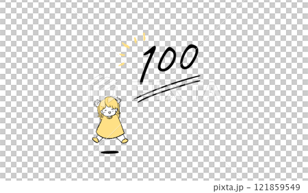 Illustration of a girl happy with 100 points 121859549