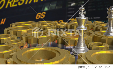 The Chess and gold gear for Business concept 3d rendering. 121859702