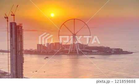Bluewaters island at sunset aerial timelapse with ferris wheel Bluewaters island at sunset aerial timelapse with ferris wheel 121859888