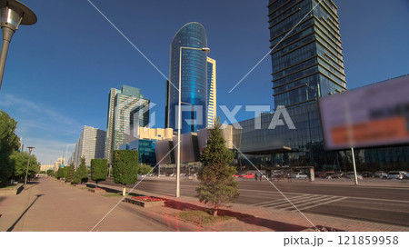 New business district timelapse hyperlapse on Boulevard in the capital of Kazakhstan in Astana. New business district timelapse hyperlapse on Boulevard in the capital of Kazakhstan in Astana. 121859958