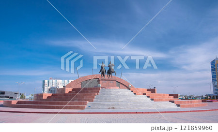 A monument to the Kazakh heroes, Makhambet Utemisov and Isat in city Atyrau timelapse hyperlapse. A monument to the Kazakh heroes, Makhambet Utemisov and Isat in city Atyrau timelapse hyperlapse. 121859960