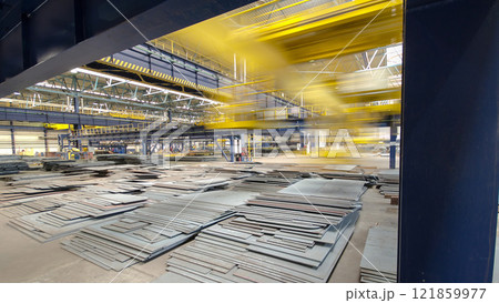 Factory workshop with lifting crane device timelapse hyperlapse Factory workshop with lifting crane device timelapse hyperlapse 121859977
