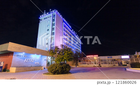 Night Aktau with Hotel timelapse hyperlapse. Kazakhstan. Night Aktau with Hotel timelapse hyperlapse. Kazakhstan. 121860026
