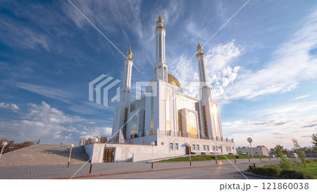 Mosque Nur Gasyr in the city of Aktobe timelapse hyperlapse. Kazakhstan Mosque Nur Gasyr in the city of Aktobe timelapse hyperlapse. Kazakhstan 121860038