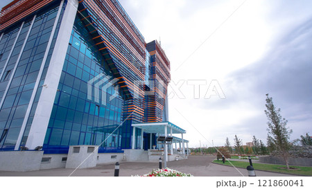 Modern building in the city of Aktobe timelapse hyperlapse. Modern building in the city of Aktobe timelapse hyperlapse. 121860041
