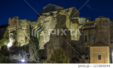 Terme di Caracalla in beautiful town of Albano Laziale night timelapse hyperlapse, Italy 121860044