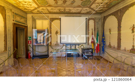 Museo Di Villa Ferrajoli in beautiful town of Albano Laziale timelapse hyperlapse, Italy 121860064