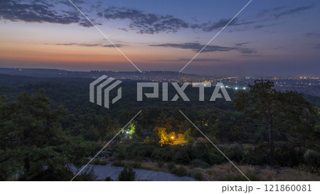 A bird's eye view before sunrise over Turkey night to day timelapse. Turkey. 121860081