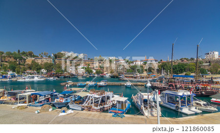 Yacht harbor and houses in Old town timelapse hyperlapse Antalya, Turkey. Yacht harbor and houses in Old town timelapse hyperlapse Antalya, Turkey. 121860085