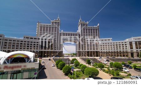 New business district timelapse hyperlapse from bridge in the capital of Kazakhstan in Astana. 121860091