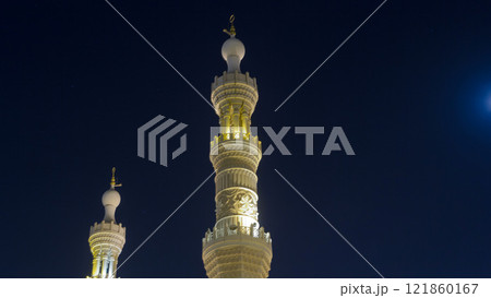 Al Noor Mosque in Sharjah at night timelapse hyperlapse. United Arab Emirates 121860167