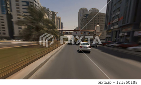 Drive on the streets of Ajman timelapse hyperlapse. Ajman is the capital of the emirate of Ajman in the United Arab Emirates. 121860188