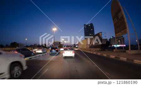 Drive on the streets of Ajman timelapse hyperlapse. Ajman is the capital of the emirate of Ajman in the United Arab Emirates. 121860190