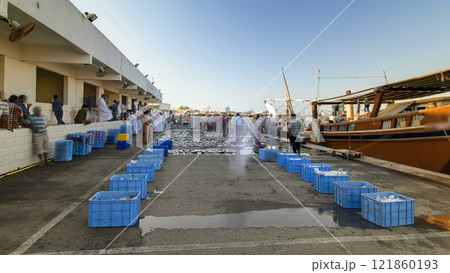 Fish market in the emirate of Ajman timelapse hyperlapse. United Arab Emirates Fish market in the emirate of Ajman timelapse hyperlapse. United Arab Emirates 121860193