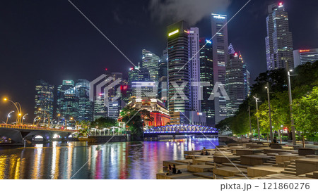 Business Financial Downtown City and Skyscrapers Tower Building at Marina Bay night timelapse hyperlapse, Singapore Business Financial Downtown City and Skyscrapers Tower Building at Marina Bay night timelapse hyperlapse, Singapore 121860276