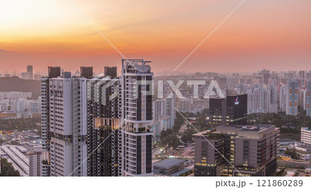 Aerial skyline with apartment buildings and skyscrapers of Singapore timelapse Aerial skyline with apartment buildings and skyscrapers of Singapore timelapse 121860289