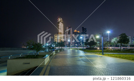 Skyscrapers in Abu Dhabi Skyline at night timelapse hyperlapse, United Arab Emirates 121860316