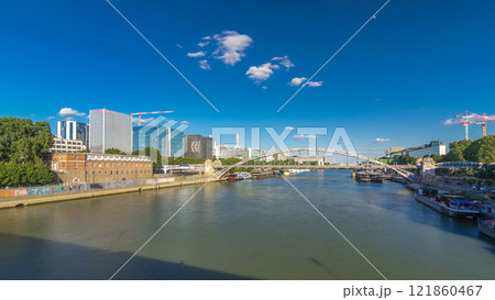 The Austerlitz viaduct in Paris timelapse hyperlapse, seen from bank of the river Seine with a metro train passing The Austerlitz viaduct in Paris timelapse hyperlapse, seen from bank of the river Seine with a metro train passing 121860467