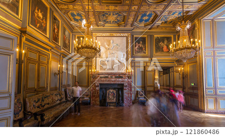 Interiors and architectural details of the Chateau de Fontainebleau timelapse hyperlapse in Fontainebleau, France Interiors and architectural details of the Chateau de Fontainebleau timelapse hyperlapse in Fontainebleau, France 121860486