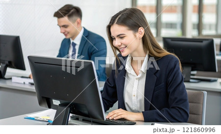 パソコンに向かうビジネスウーマン 121860996