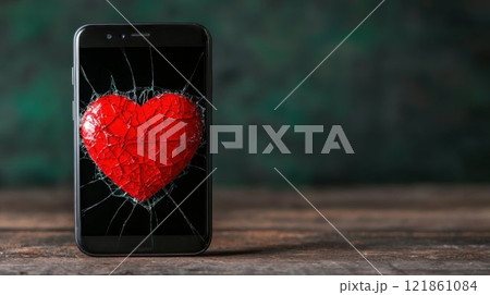 Heart Broken on Smartphone Screen Representing Emotional Distress 121861084