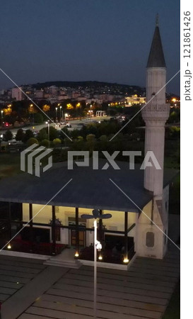 Aerial view mosque night Aerial view mosque night 121861426
