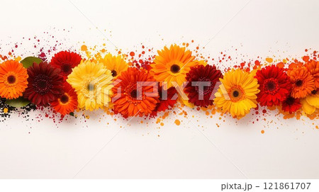 Colorful Floral Arrangement with Gerbera Daisies on White Background Colorful Floral Arrangement with Gerbera Daisies on White Background 121861707