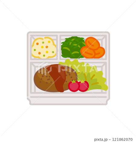 シンプルでかわいいお弁当アイコン:ハンバーグ弁当 シンプルでかわいいお弁当アイコン:ハンバーグ弁当 121862070