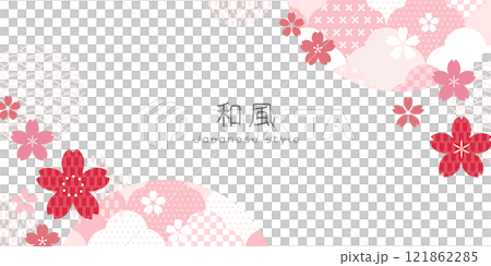 Japanese-style design Background material with cherry blossoms and traditional patterns | Elegant decoration in Japanese style 121862285