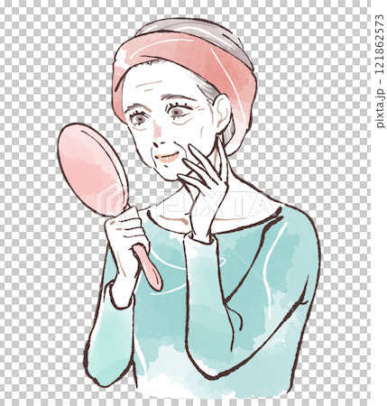 Senior woman checking her skin condition 121862573